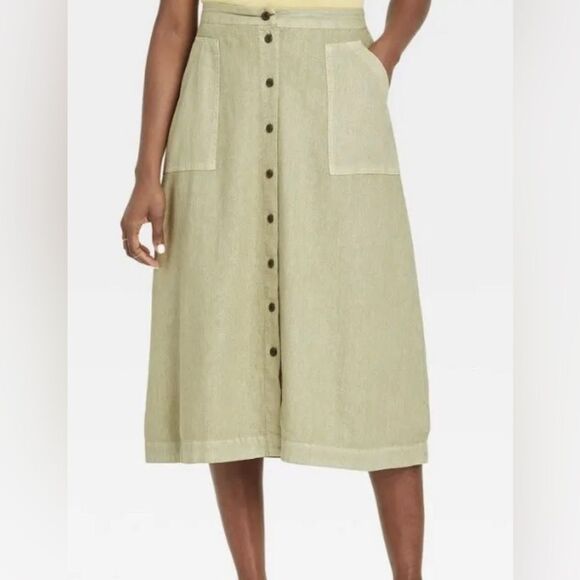 Universal Thread Women's Button-Front Utility A-Line Midi Skirt - Green size xs - Picture 1 of 5